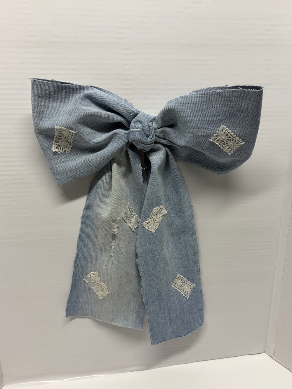 Cottagecore Denim and Lace Bow Accent Home Decor